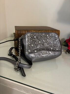 Karl Lagerfeld Charcoal Metallic Studded Leather Shoulder Crossbody Bag